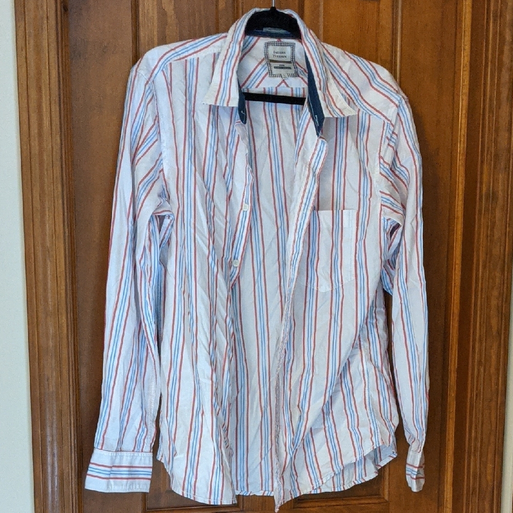 Indian Terrain White Shirt with Red and Blue Stripes